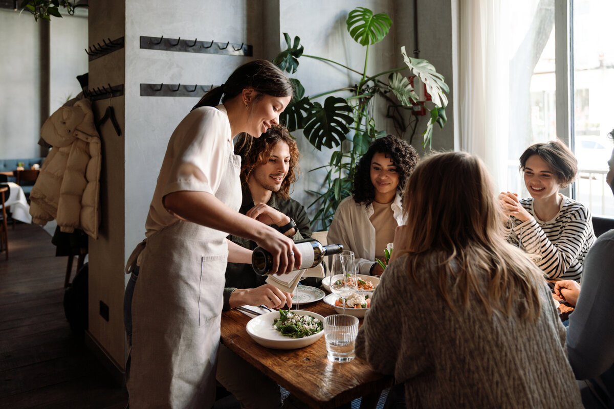 People enjoying a meal at a restaurant